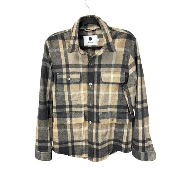 NN 07 Eddard Plaid Button-up Wool Blend Shirt Jacket Italian fabric L